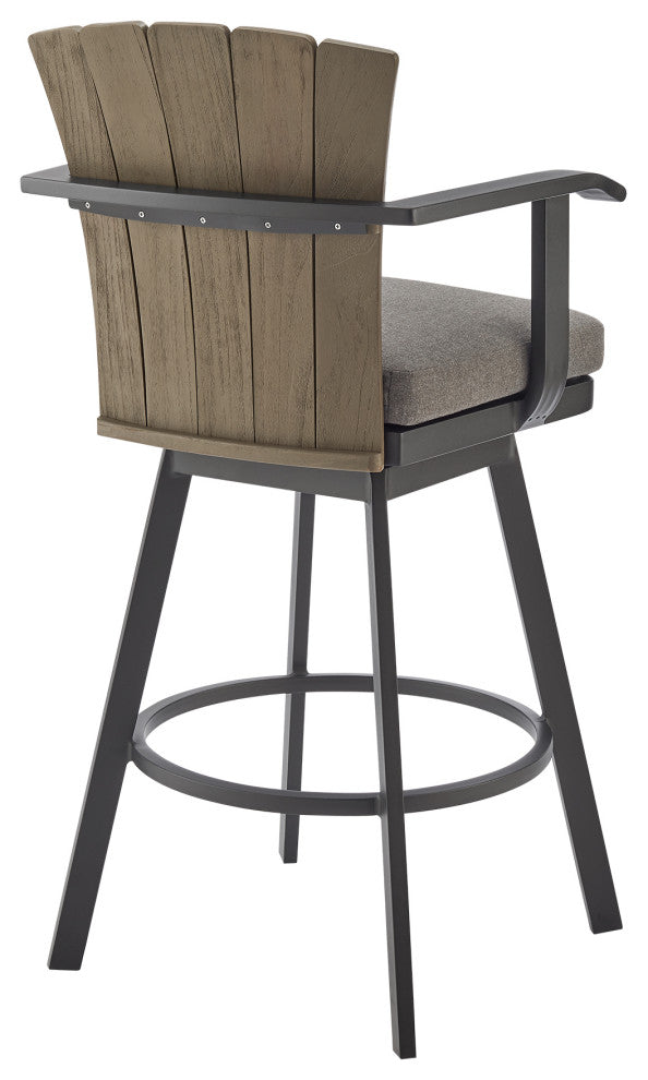 Hazel Outdoor Patio Swivel Bar Stool, Aluminum Teak Wood/Charcoal Cushion