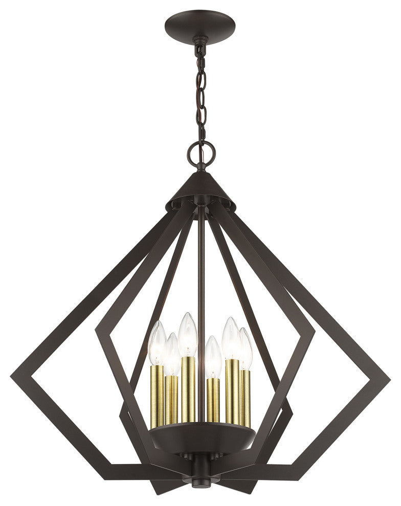 Prism 6-Light English Bronze Chandelier, Antique Brass Accents