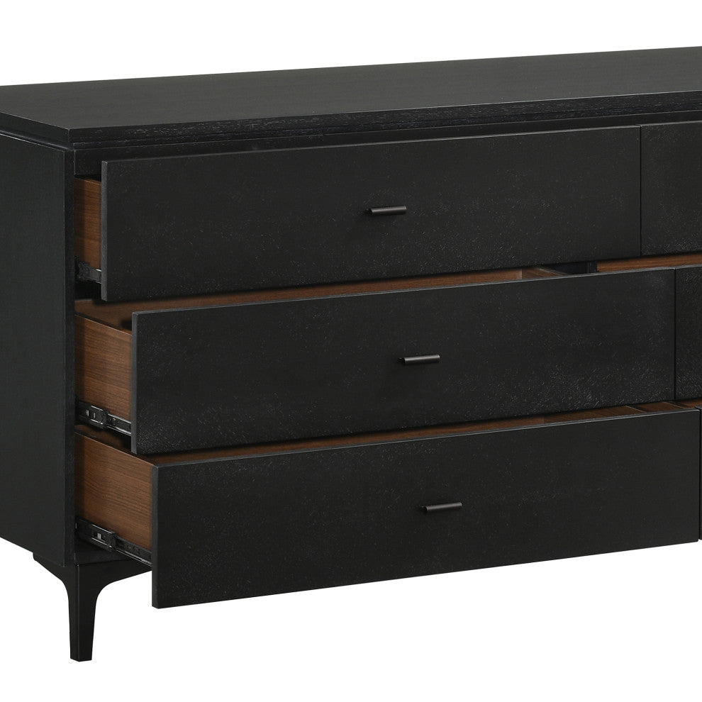Legend Black Glaze Ash Veneer 6 Drawer Dresser with Metal Legs