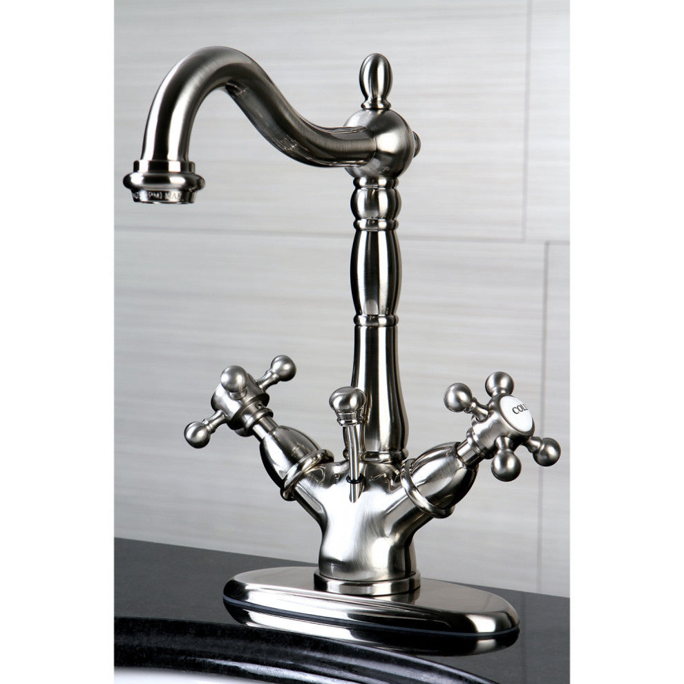 Kingston Brass Two-Handle Bathroom Faucet With Brass Pop-Up, Brushed Nickel