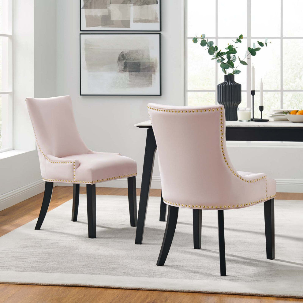 Dining Chair, Nailhead, Set of 2, Pink, Velvet, Modern, Cafe Bistro Hospitality