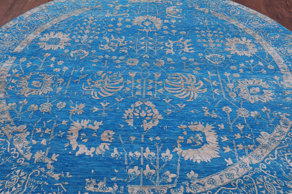 8' Round Wool & Silk Persian Hand-Knotted Rug - Q15564
