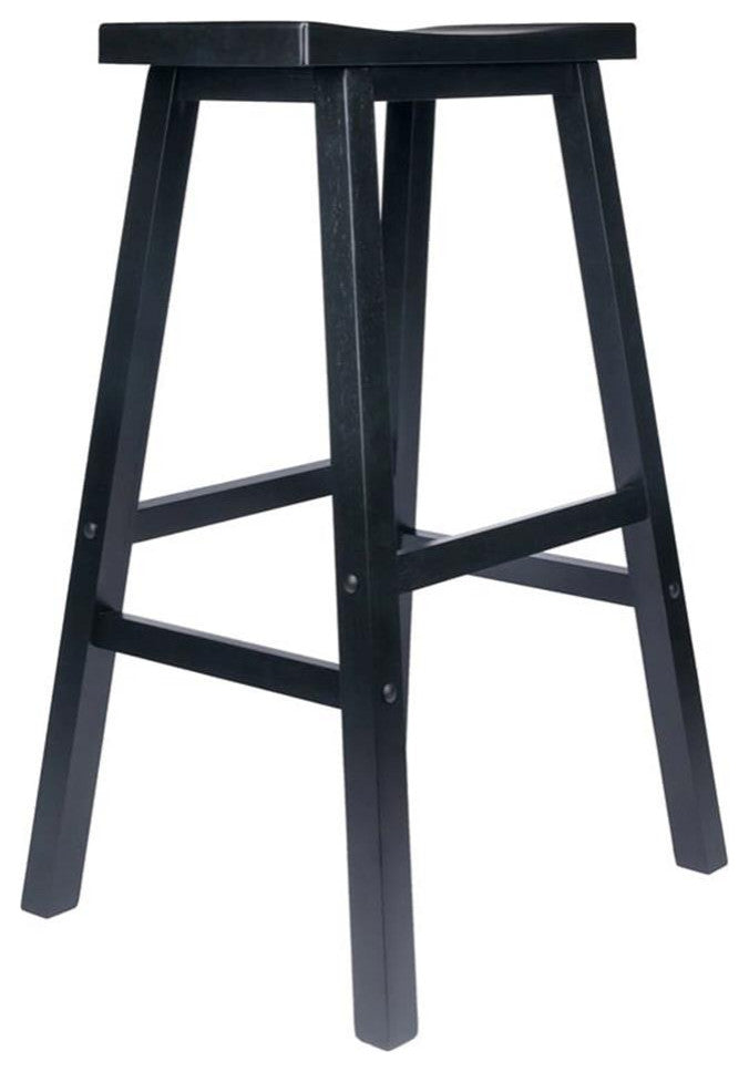 Pemberly Row 28.86" Transitional Solid Wood Saddle Seat Bar Stool in Black