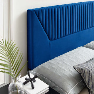 Patience Channel Tufted Performance Velvet Full/Queen Headboard, Navy