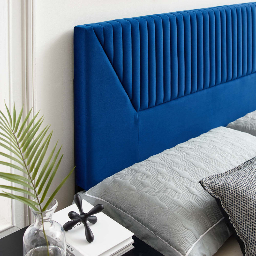 Patience Channel Tufted Performance Velvet Full/Queen Headboard, Navy