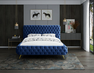 Delano Velvet Upholstered Bed, Navy, Queen