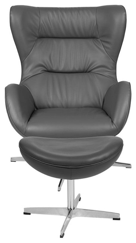 Gray LeatherSoft Swivel Wing Chair and Ottoman Set