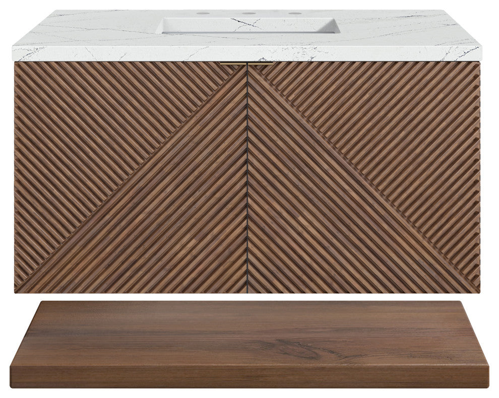James Martin Marcello Bath Vanity, Chestnut, 36", Ethereal Noctis, Three-Hole