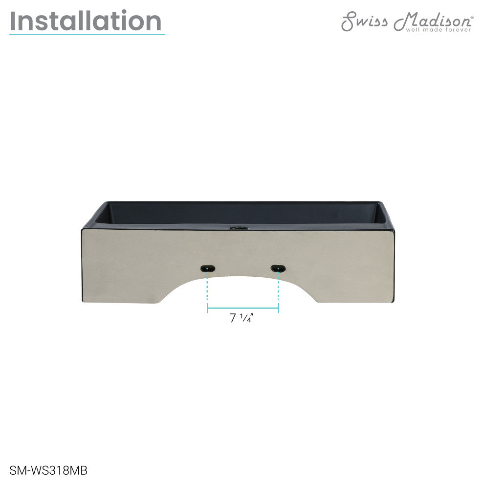 Claire Ceramic Wall Hung Sink, Matte Black