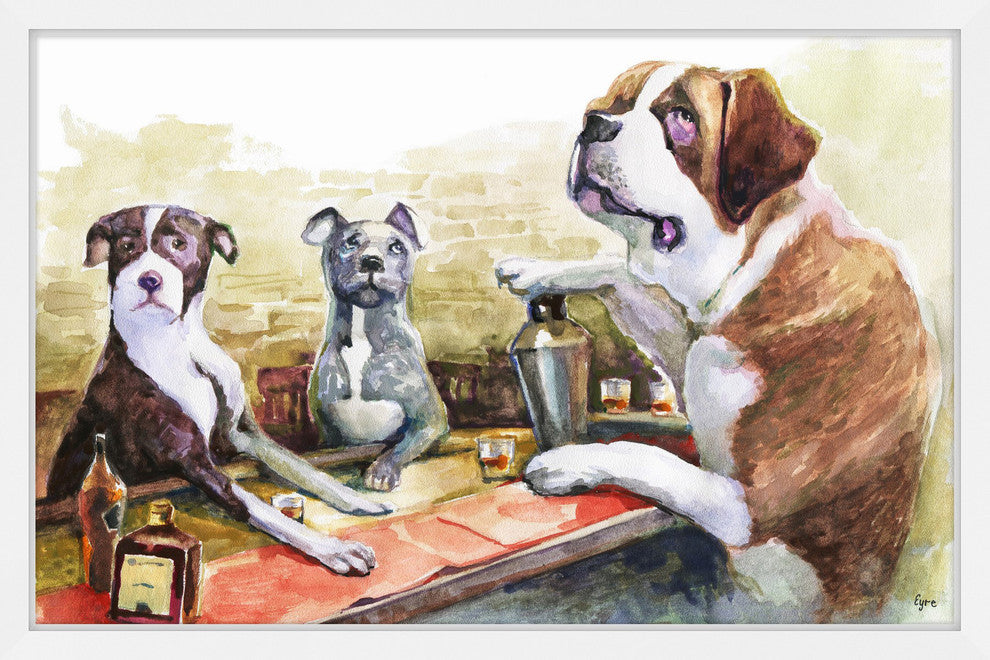 "Dogs Bar" Framed Painting Print, 30"x20"