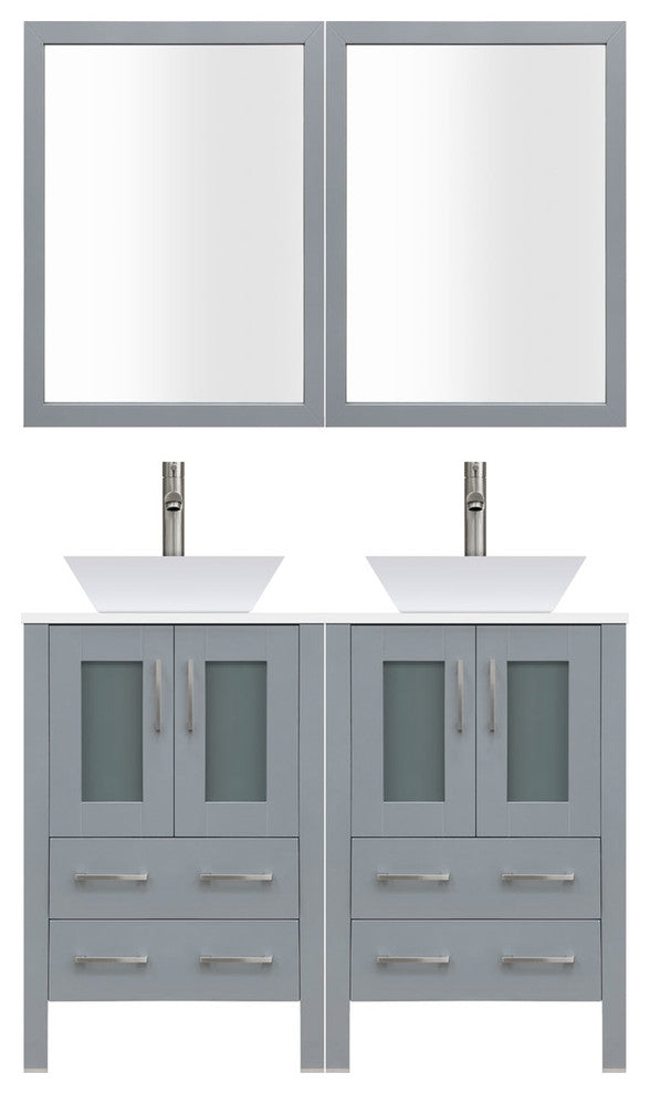 72" Modern Bathroom Vanity Set, Mirror and Sink LV2-C12-72-G, Gray