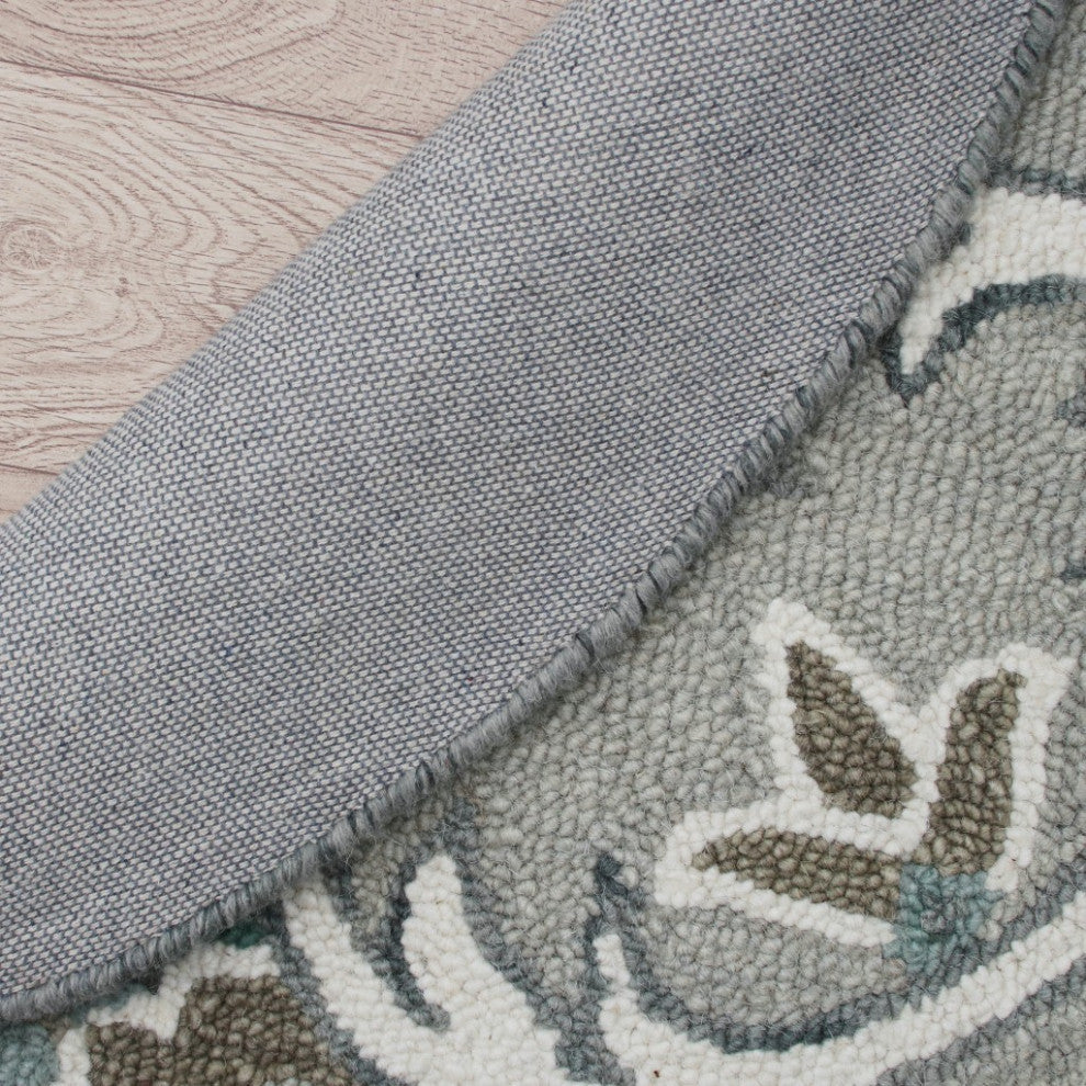 4" Round Gray and White Filigree Area Rug