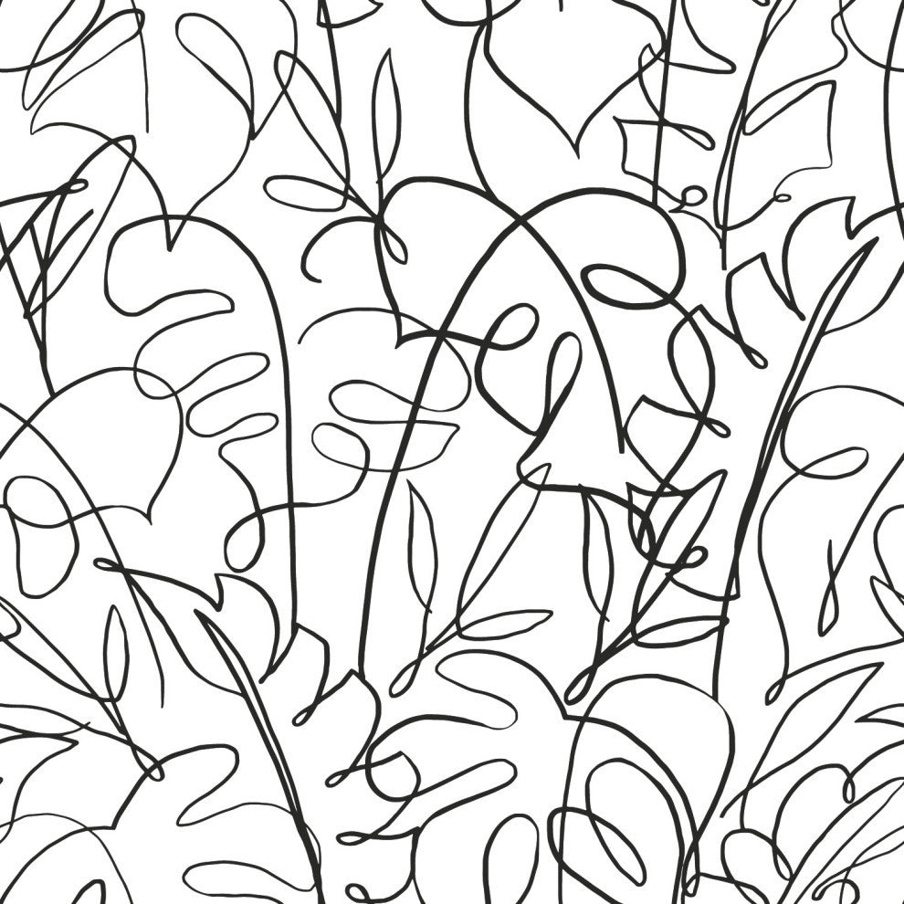 White and Black Tropical Signature Peel and Stick Wallpaper Black By Roommates