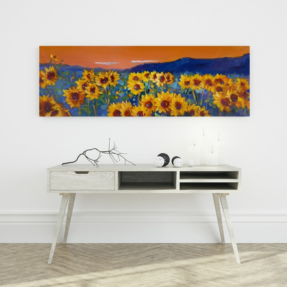 Sunset on Sunflower Fields Print on Wrapped Canvas