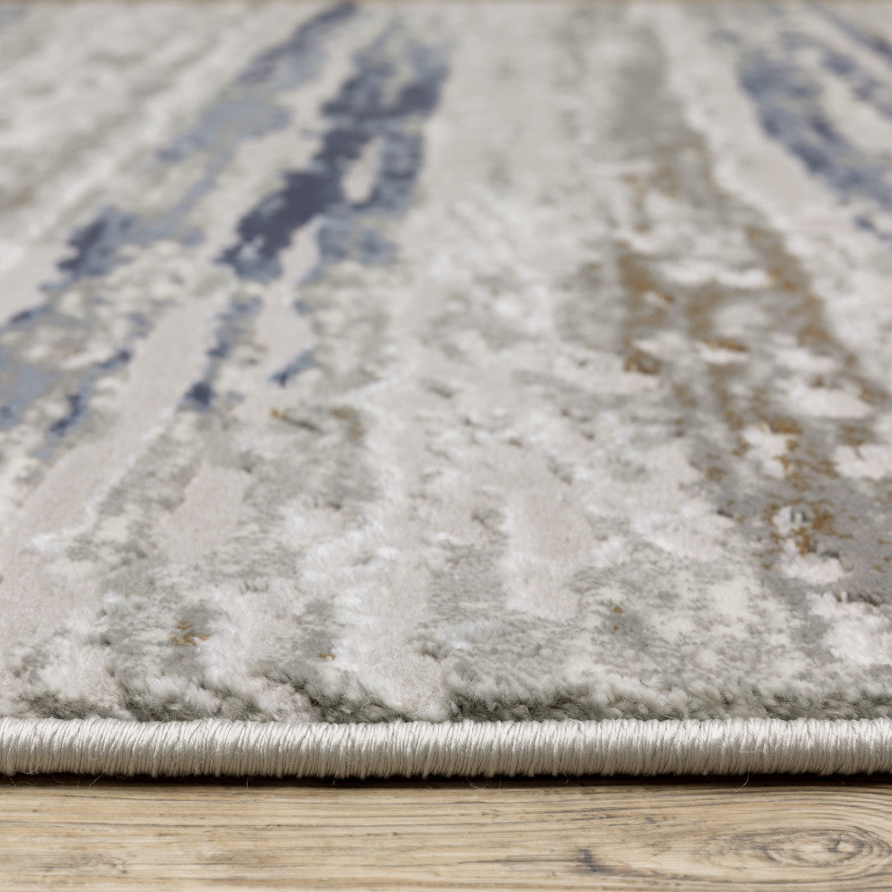 Emery Stripe Grey/Blue Indoor Area Rug, 6'7" x 9'6"