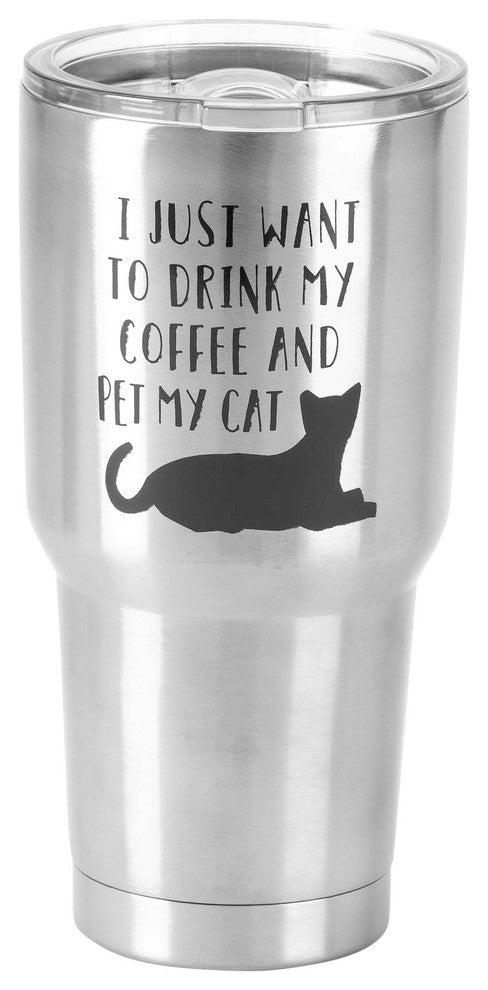 Stainless Steel Cold Or Hot Cup Tumbler Drink Coffee Pet Cat Ss 30 Oz.