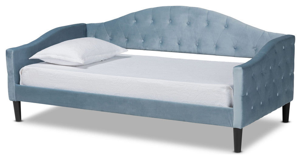 Lizaben Contemporary Velvet Fabric Upholstered Daybed, Twin, Light Blue