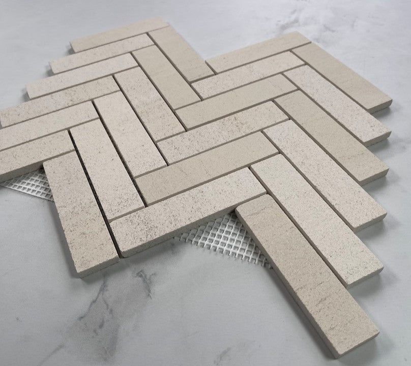Golden Beach Moleanos Beige Limestone 1x4 Herringbone Tile Honed, 1 sheet