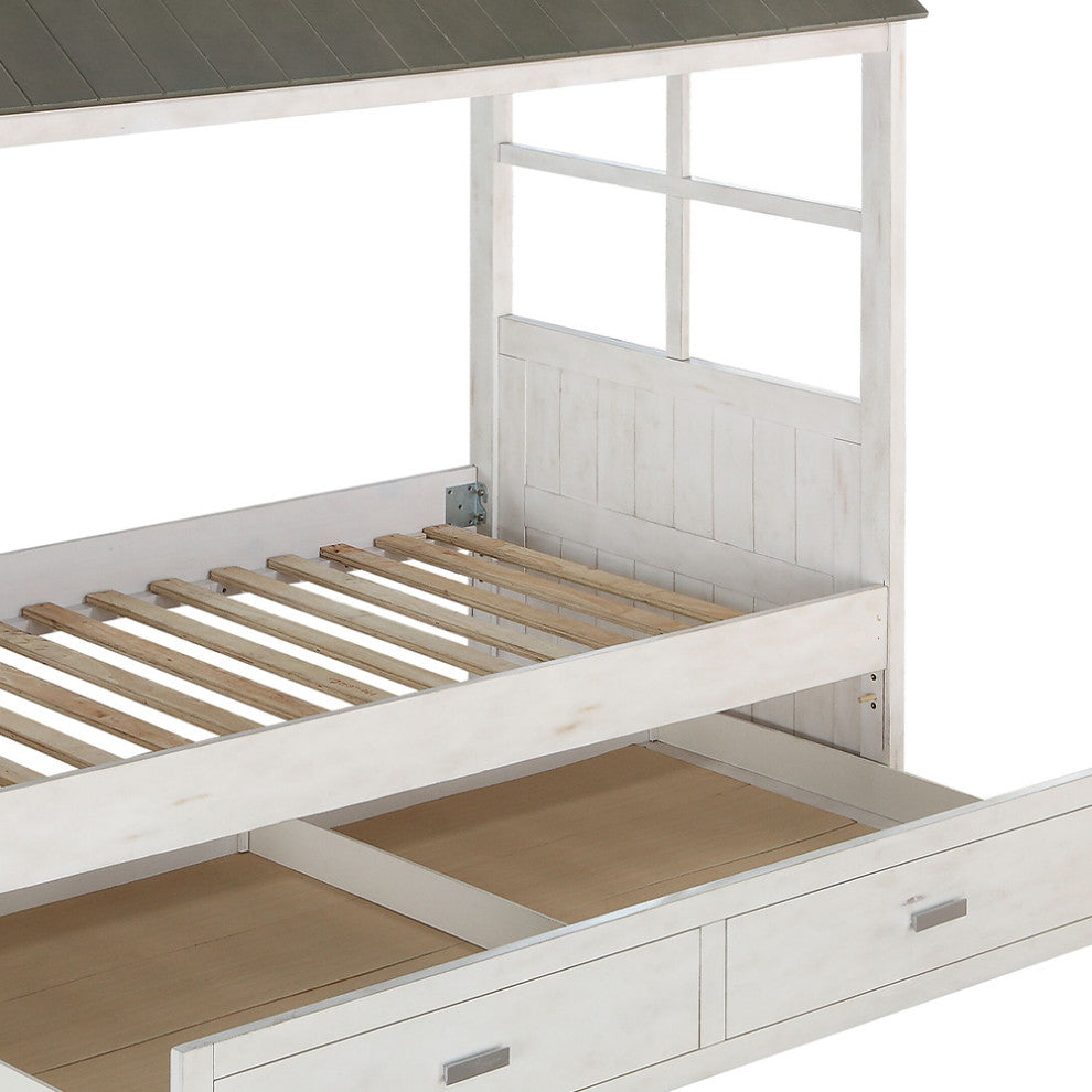 ACME Tree House II Twin Bed, Weathered White and Washed Gray