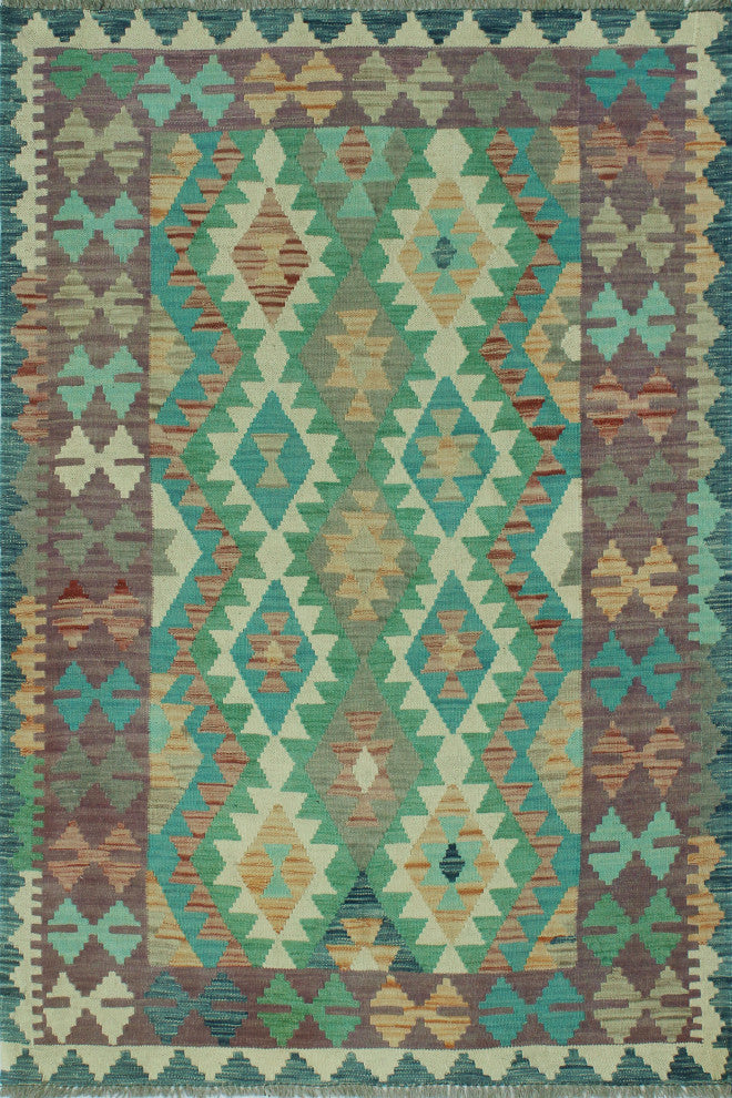 Sun Faded Kilim Aidana Blue/Green Rug, 3'11x5'8