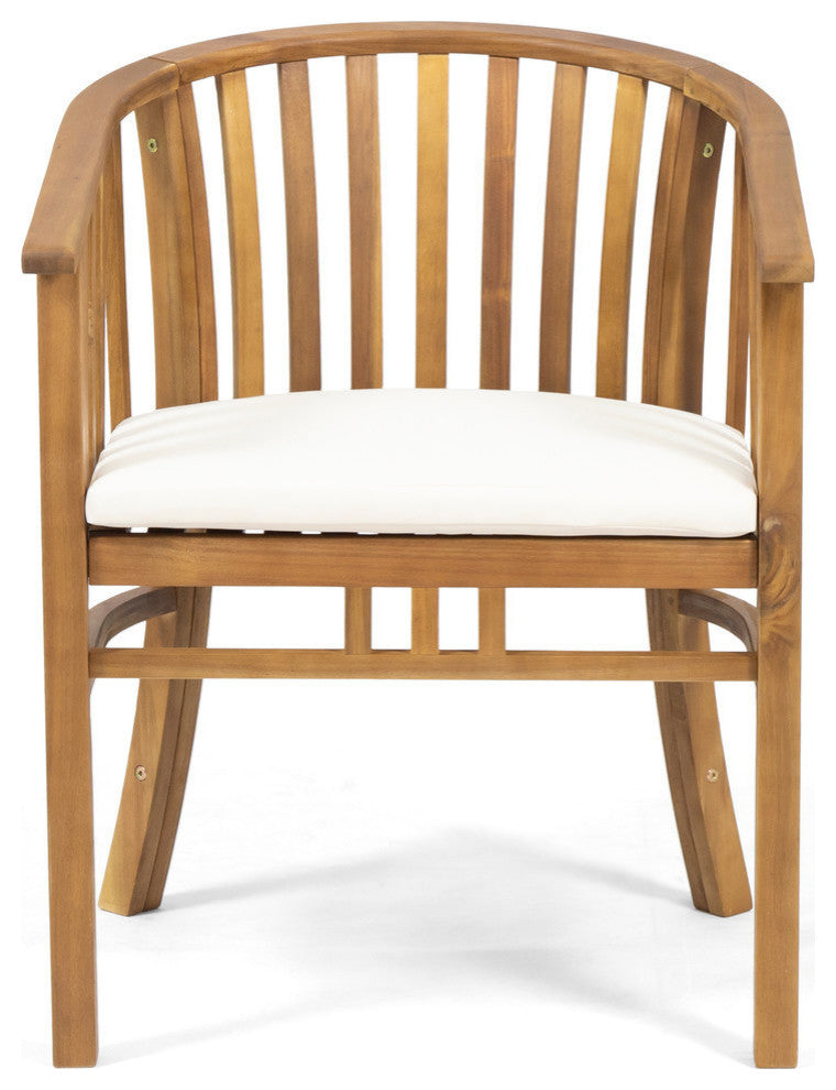 Nola Outdoor Wooden Dining Chairs With Cushions, Set of 2, Cream, Teak Finish