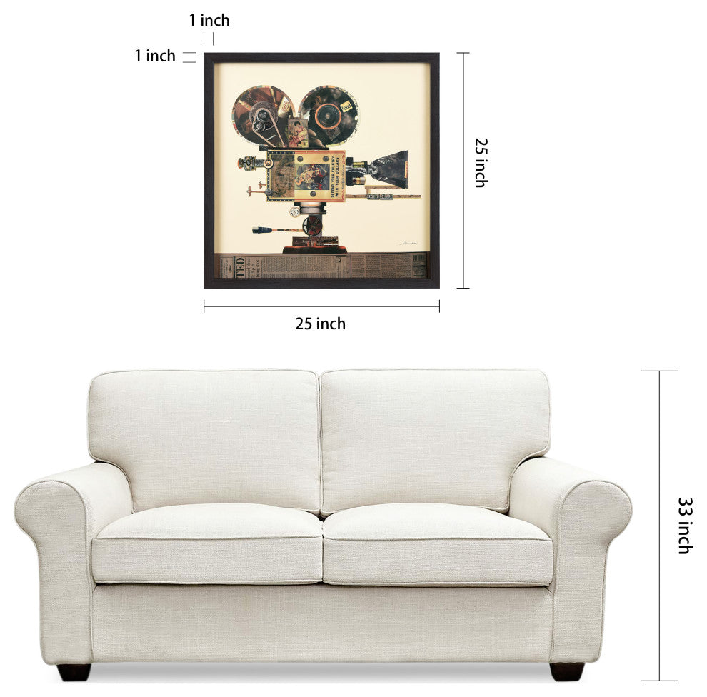 Antique Film Projector Dimensional Framed Collage Wall Art Under Glass