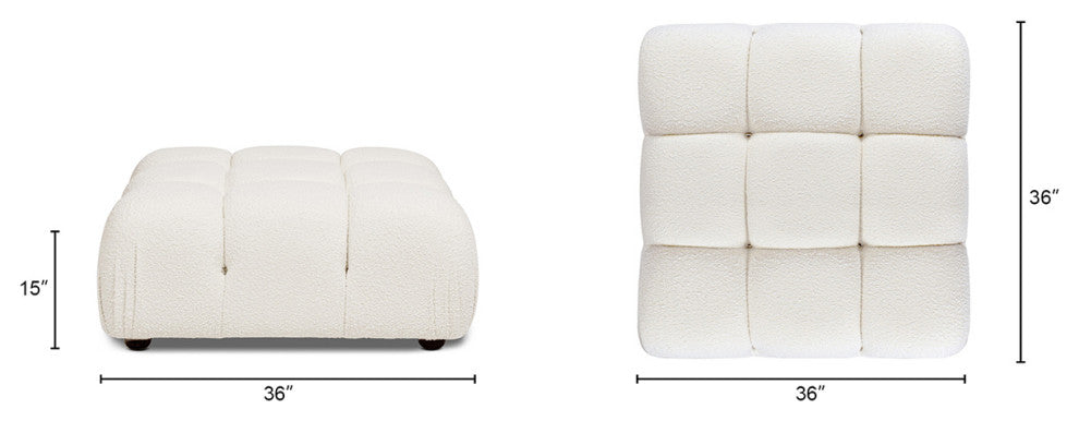 Marcel 36" Modular Tufted Square Cocktail Ottoman, Ivory White Boucle