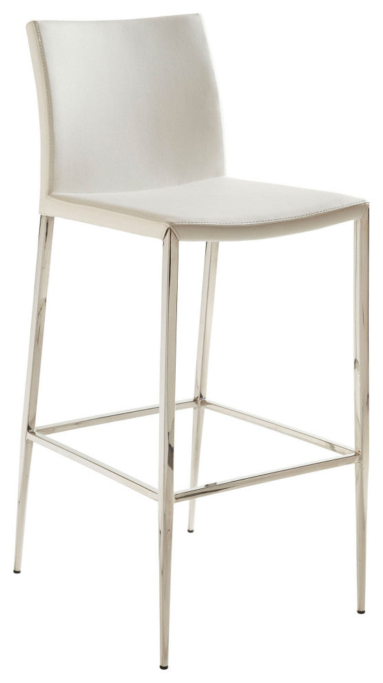 Diana-B Bar Stool, White With Polished Stainless Steel