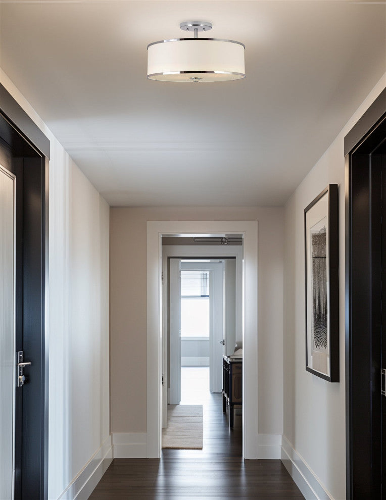 Kira Home Chloe 15" Retro Ceiling Light, White Drum Shade, LED Compatible, Round