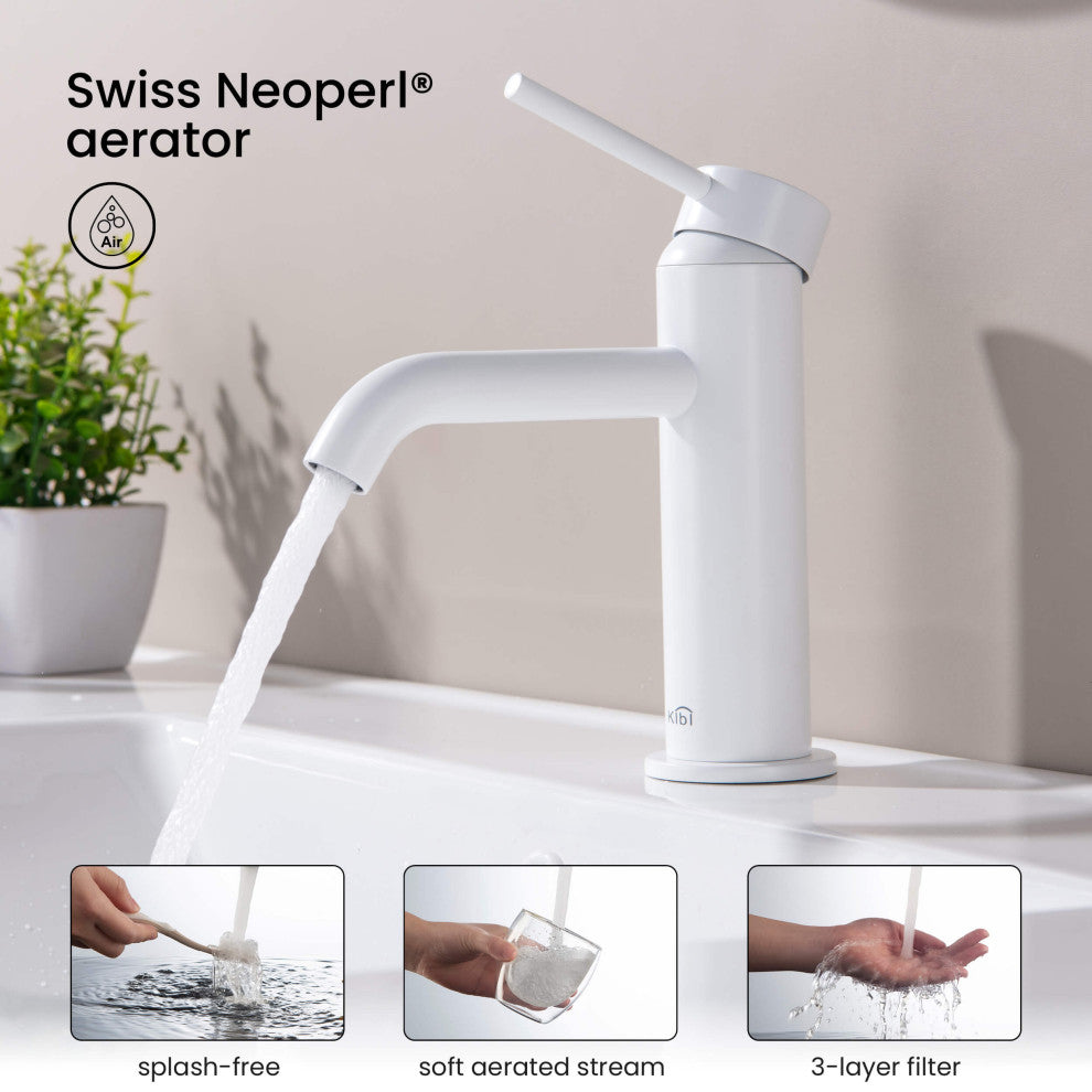Circular Brass Single Handle Bathroom Faucet KBF1008, Matte White,, Drain