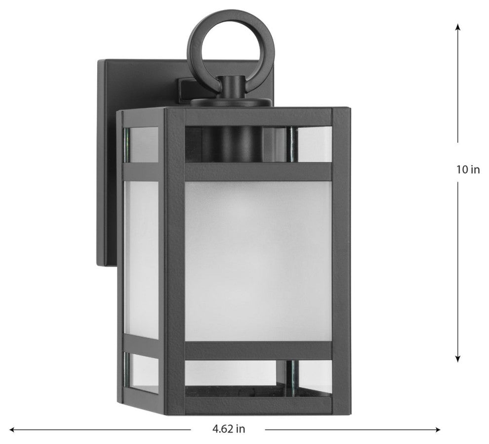 Parrish 1-Light Matte Black Clear and Etched Glass Outdoor Small Wall Lantern