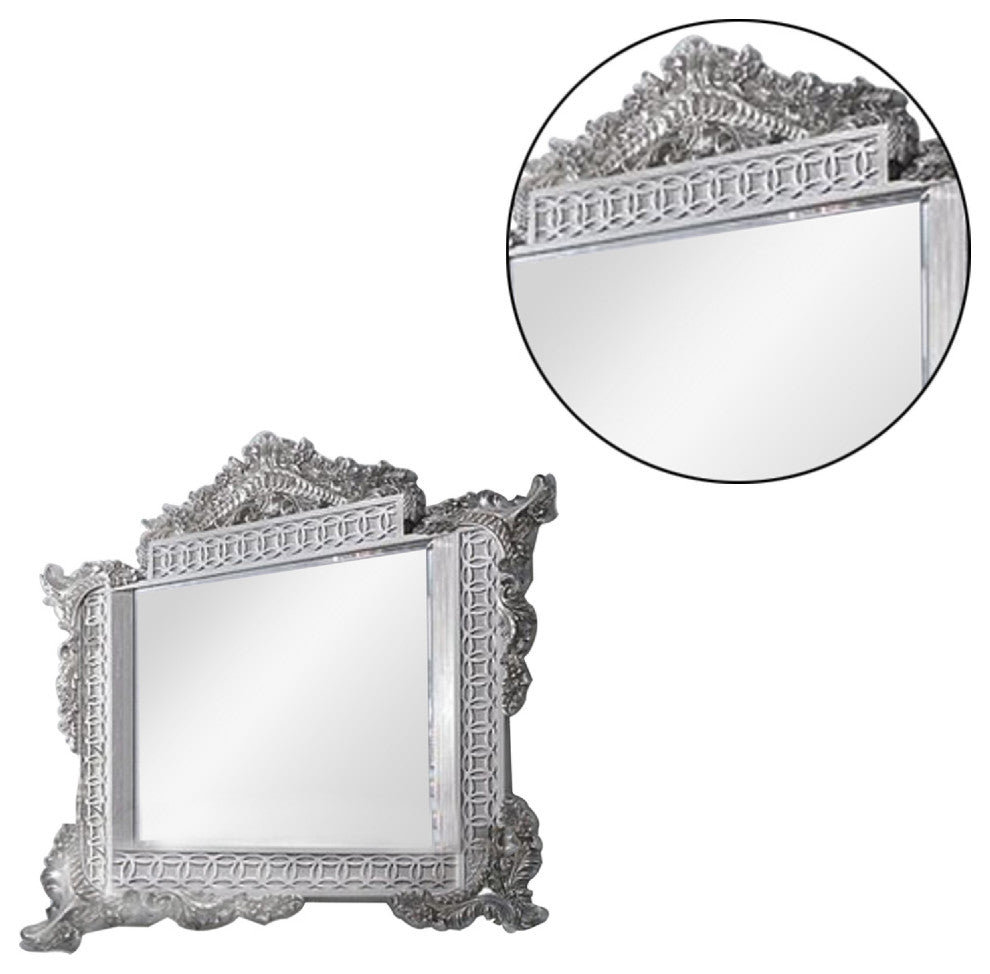 Benzara BM275517 Wall Mirror, Oversized Ornate Carved, Antique Gray