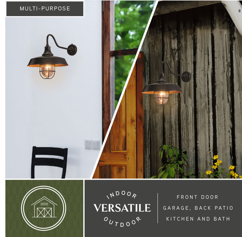 Dorado 15" Outdoor Wall Light w Caged Clear Glass Dark Bronze/Light Gold