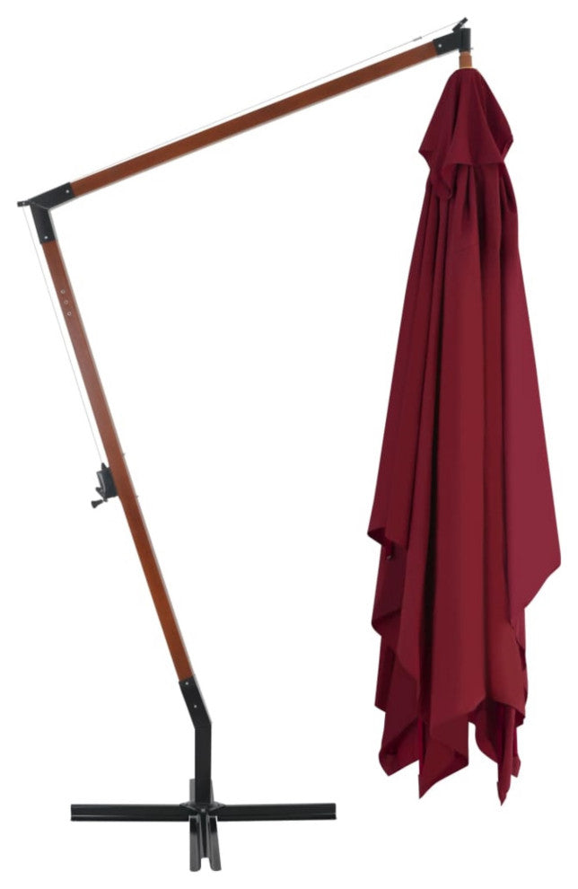 Vidaxl Cantilever Umbrella With Wooden Pole 157.5"x118.1" Bordeaux Red