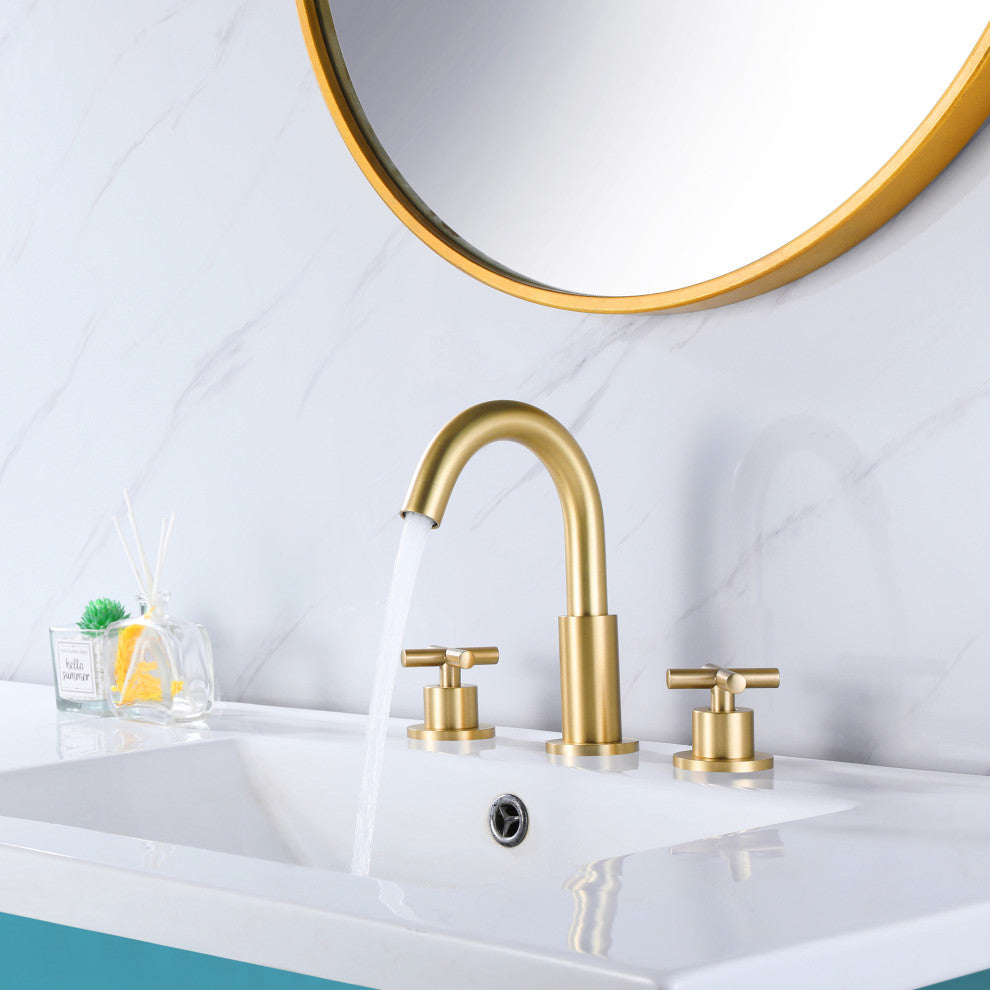 Deck Mounted Dual Handle Widespread Bathroom Faucet, Brushed Gold