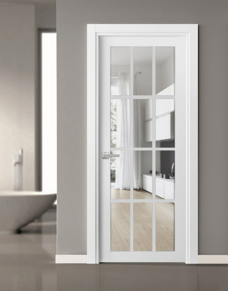 Solid French Door Clear Glass 12 lites | Felicia 3355 White Silk | -28 x 84