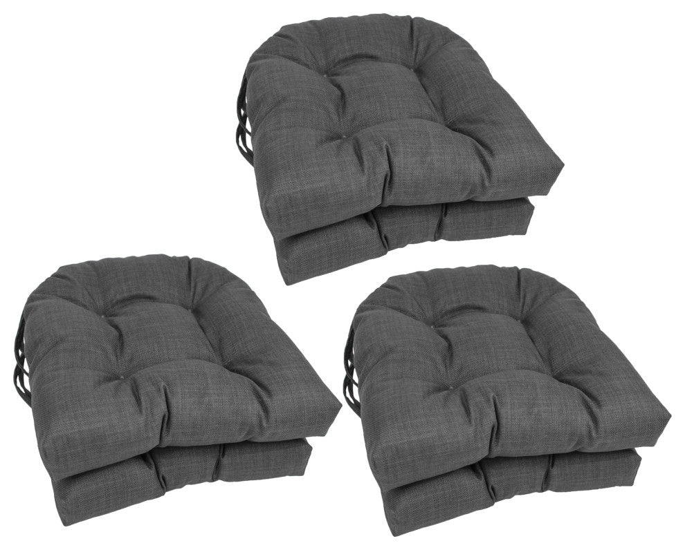 16" Polyester Solid Outdoor U-Shaped Tufted Chair Cushions, Set of 6, Cool Gray