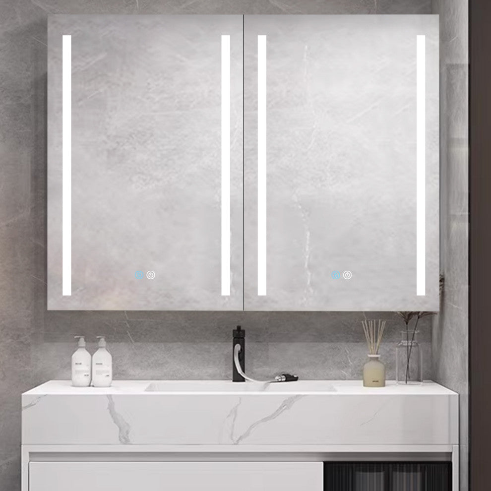 40" Aluminum Surface Mounted Medicine Cabinet with Two Doors and Mirror