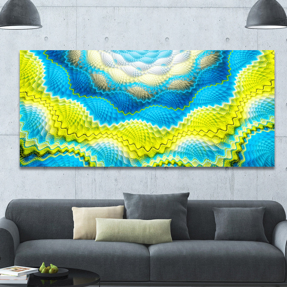 Blue Yellow Spiral Snake Skin, Large Floral Canvas Art Print, 60"x28"