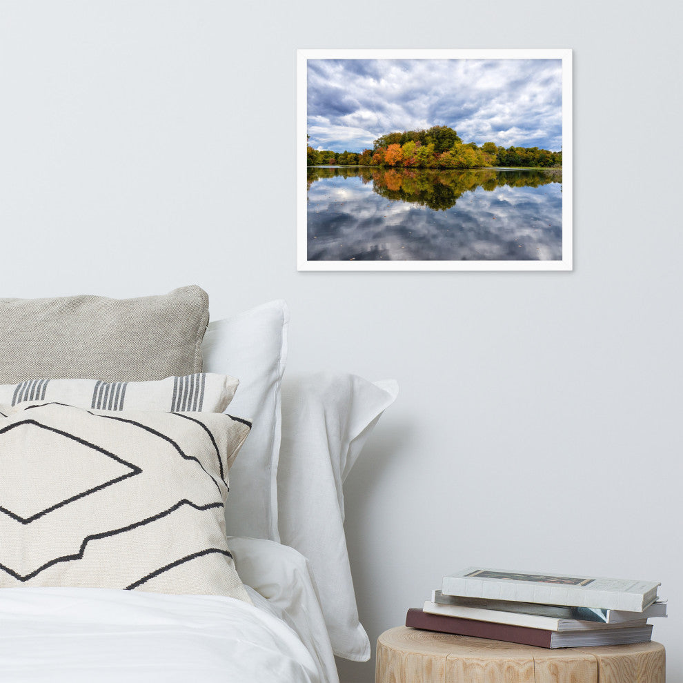 Autumn Reflections Rural Landscape Framed Photo Paper Wall Art Prints, White, 16" X 20"