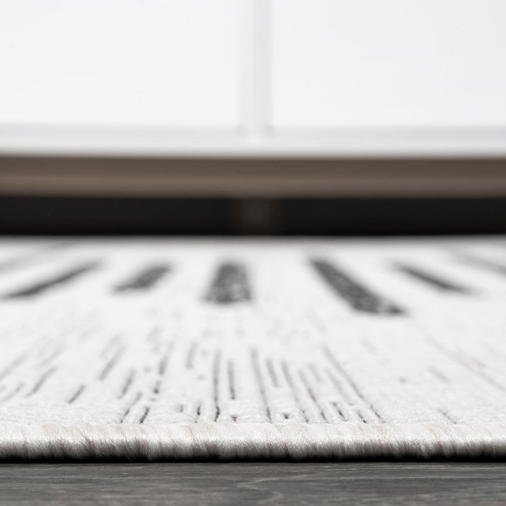 Zolak Berber Stripe Indoor/Outdoor Rug, Ivory/Black, 2 X 8
