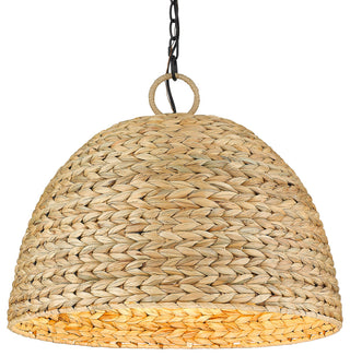 Golden Lighting 1081-5P Rue 5 Light 21"W Pendant - Matte Black / Woven Sweet