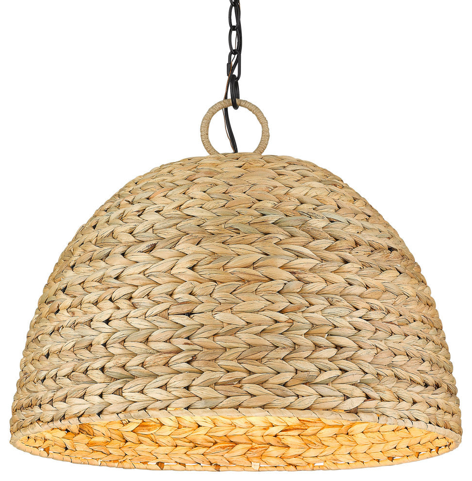Golden Lighting 1081-5P Rue 5 Light 21"W Pendant - Matte Black / Woven Sweet