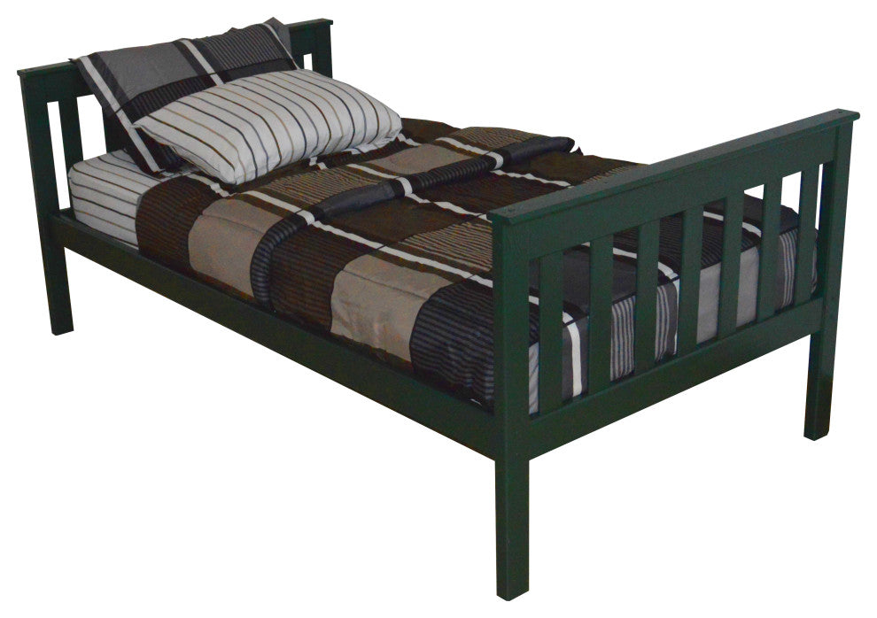 Mission-Style Pine Bed, Dark Green, Twin, Without Safety Rails