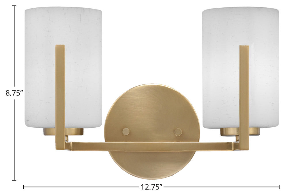 Atlas 2-Light Bath Bar, New Age Brass/White Muslin