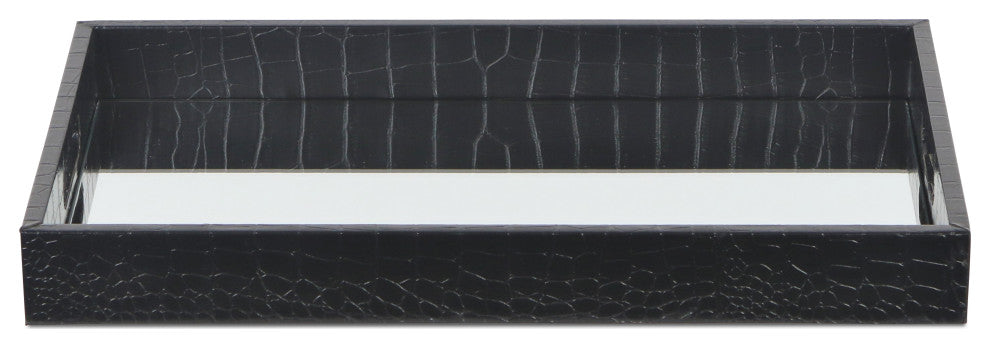 Faux Snakeskin Mirrored Tray, Black