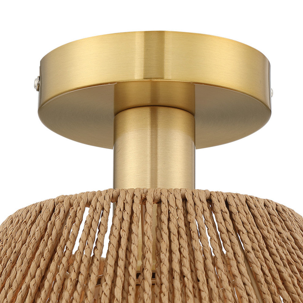 12" W 1-Light Bohemian Woven Rope Semi-Flush Mount Ceiling Light