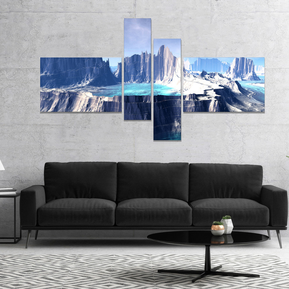 3D Rendered Fantasy Alien Planet, Large Landscape Canvas Art, 60"x32", 4 panels