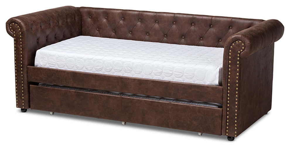 Dawson Fabric Daybed With Trundle, Twin Size, Brown