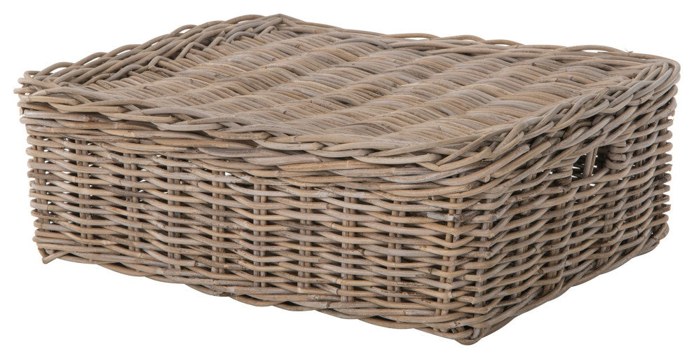 Kobo Rattan Rectangular Lidded Storage and Underbed Basket, 3 Sizes, Large